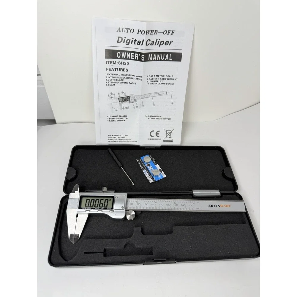 LOUISWARE Digital‎ Vernier Caliper, Stainless Steel 150mm/0-6 inch